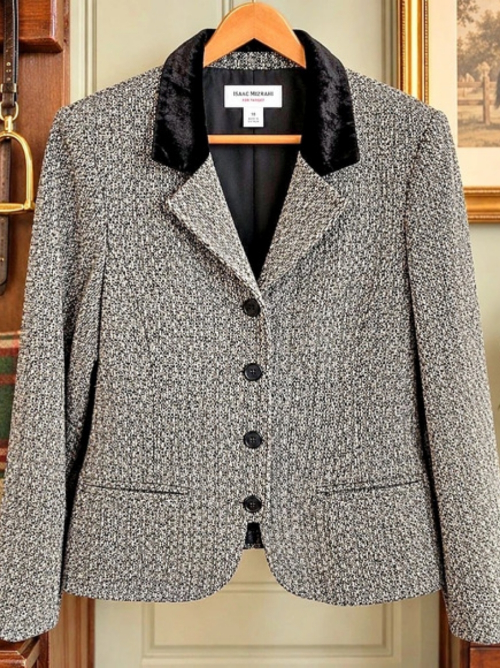 Vintage Isaac Mizrahi Tweed Equestrian Blazer Size 18 22.5" PTP